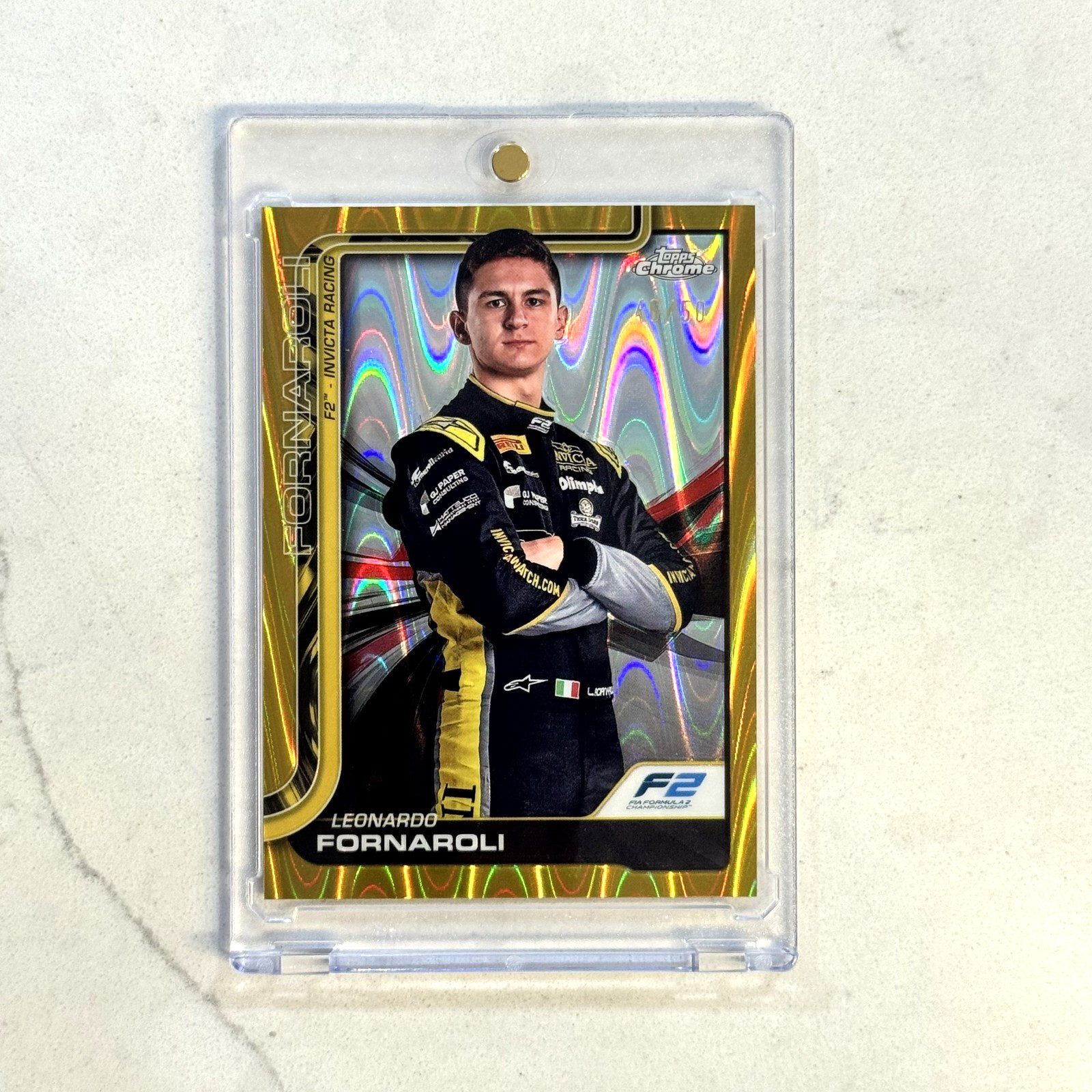 2025 Topps Chrome Formula 1 F1 Leonardo Fornaroli Gold Raywave Refractor /50