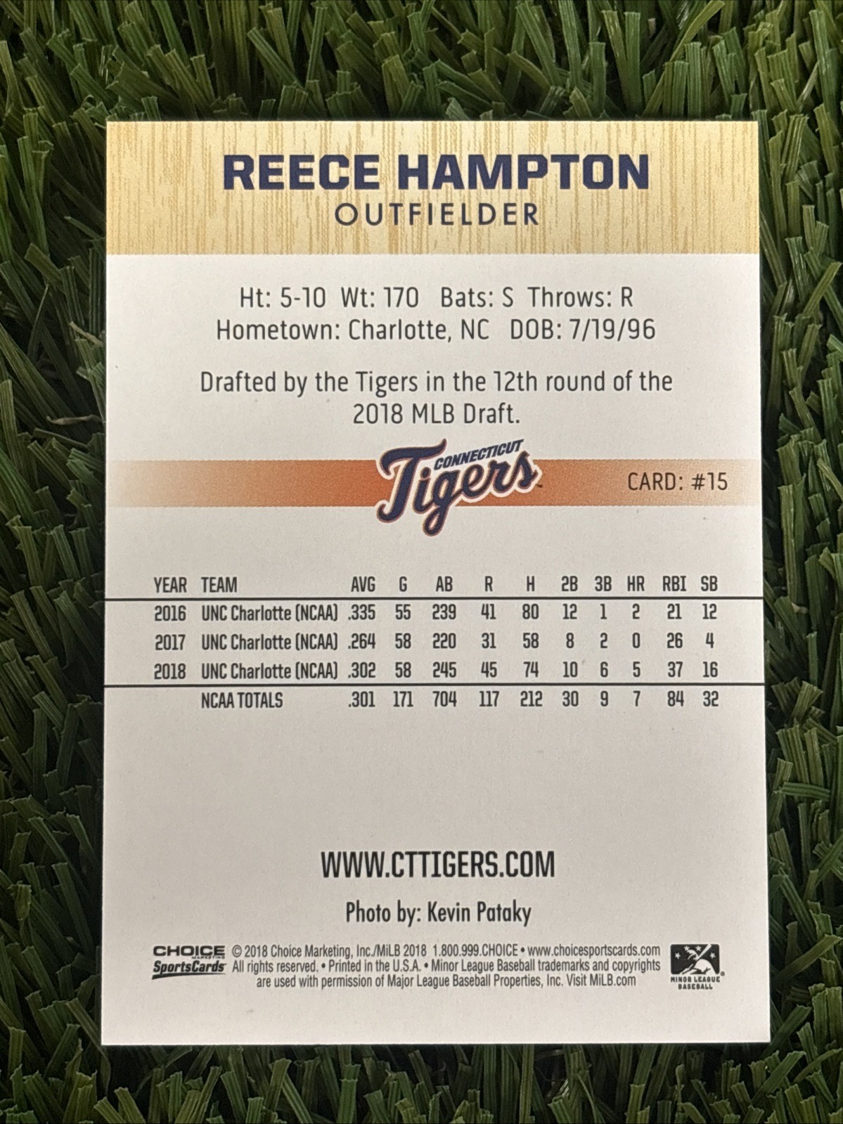 2018 Choice Connecticut Tigers Reece Hampton #15 Detroit Tigers MILB