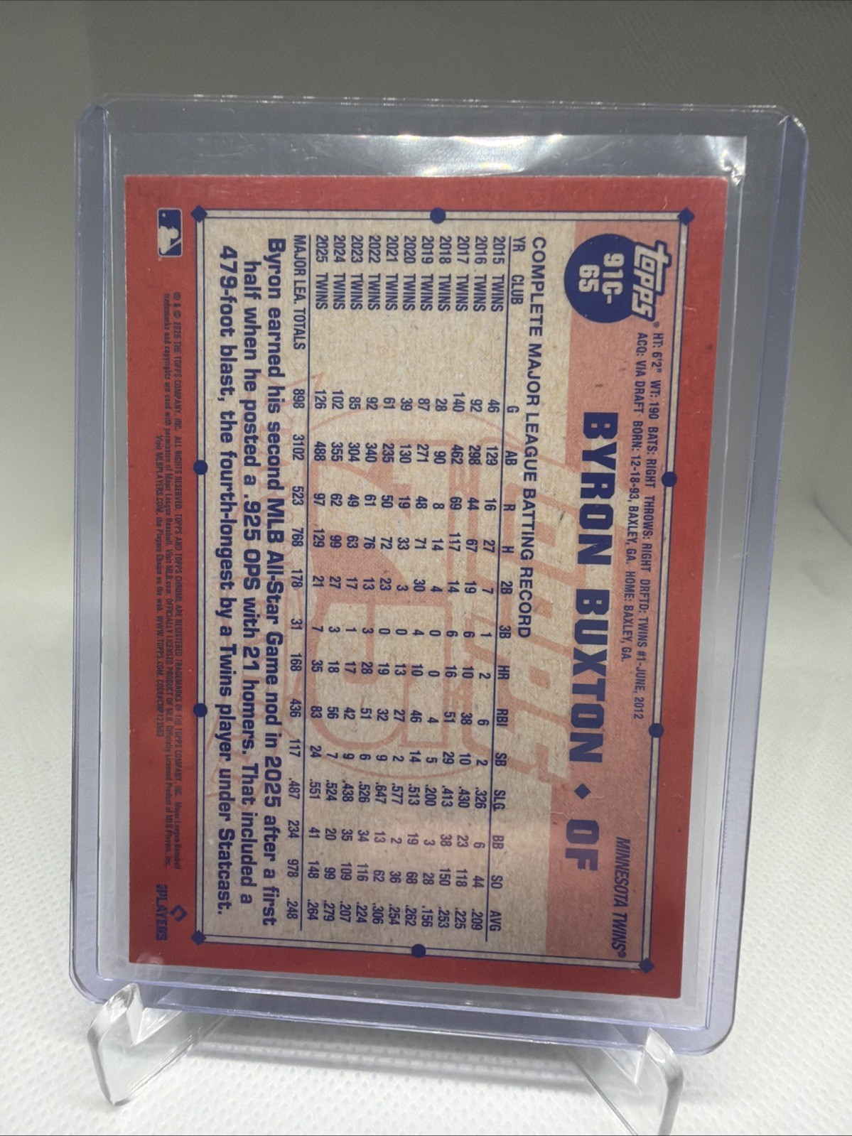 2026 Topps Series 1 Byron Buxton 91C-65 1991 Topps Silver Pack Aqua Mojo /199