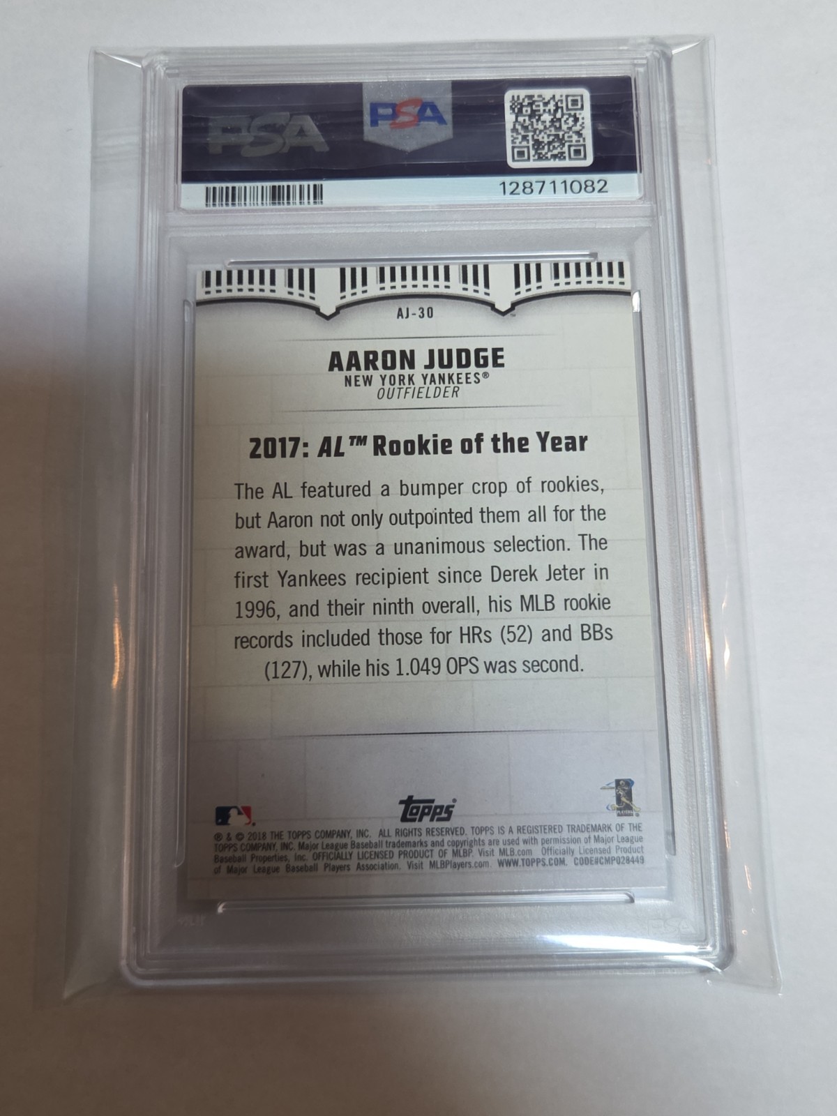 2018 TOPPS AARON JUDGE HIGHLIGHTS #AJ-30 AARON JUDGE A.JUDGE HIGHLIGHTS PSA 10