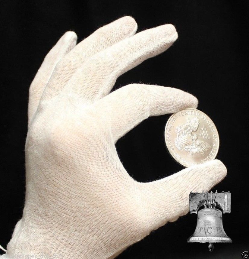 XL Inspection Gloves Comic Stamp Currency Coin HEAVY DUTY White Cotton 1x Pair