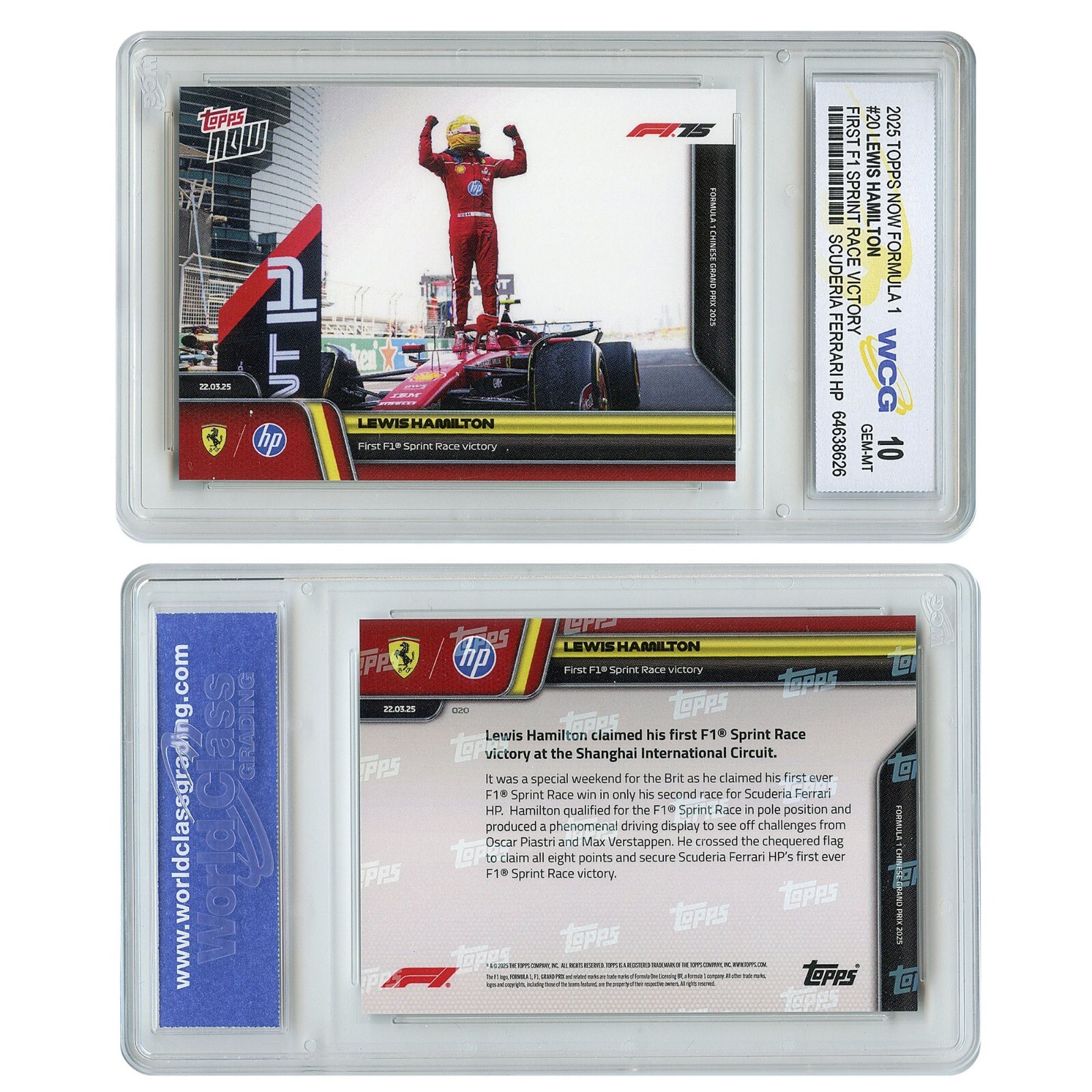 2025 Topps Formula 1 F1 Now LEWIS HAMILTON 1st Race Victory Card #20 GEM-MINT 10