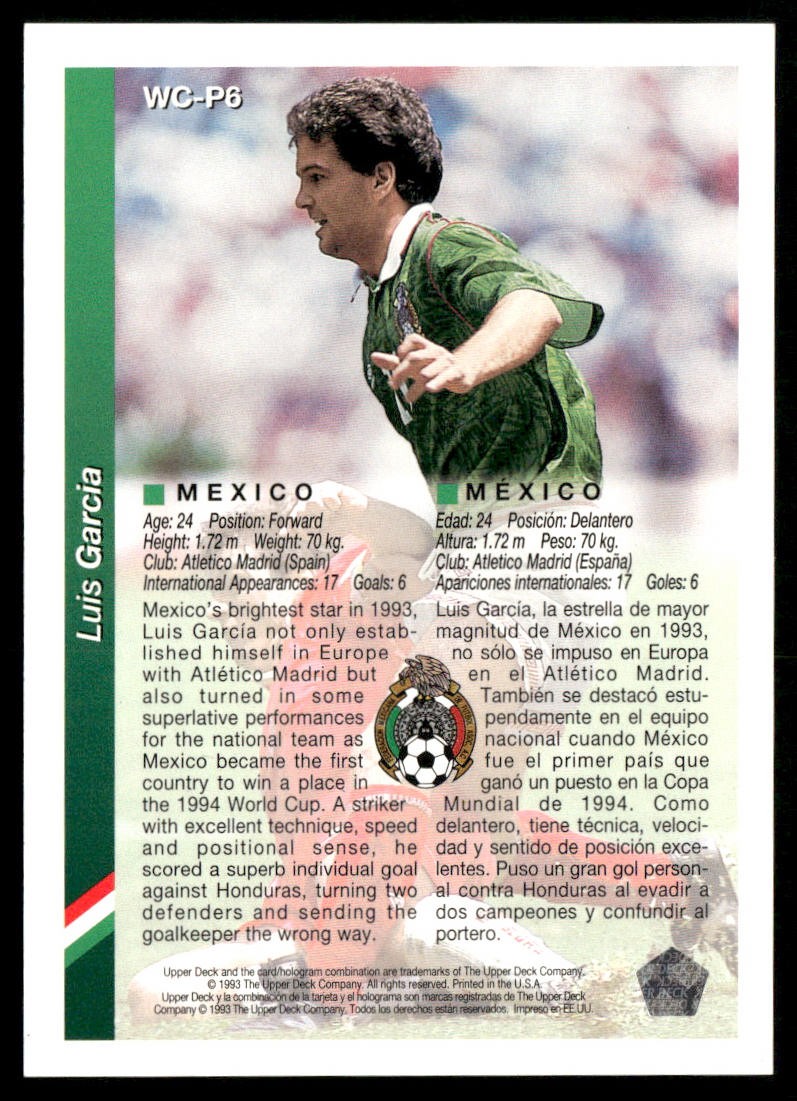 Luis Garcia 1993 Upper Deck World Cup Preview English/Spanish Promos #WC-P6