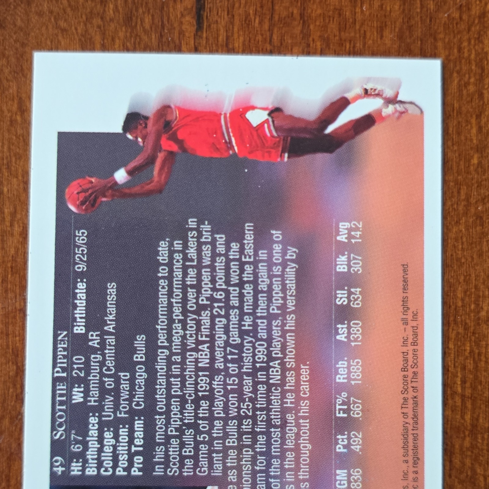 The Score Board Classic World Class Athletes Scottie Pippen #49 Bulls NBA Card