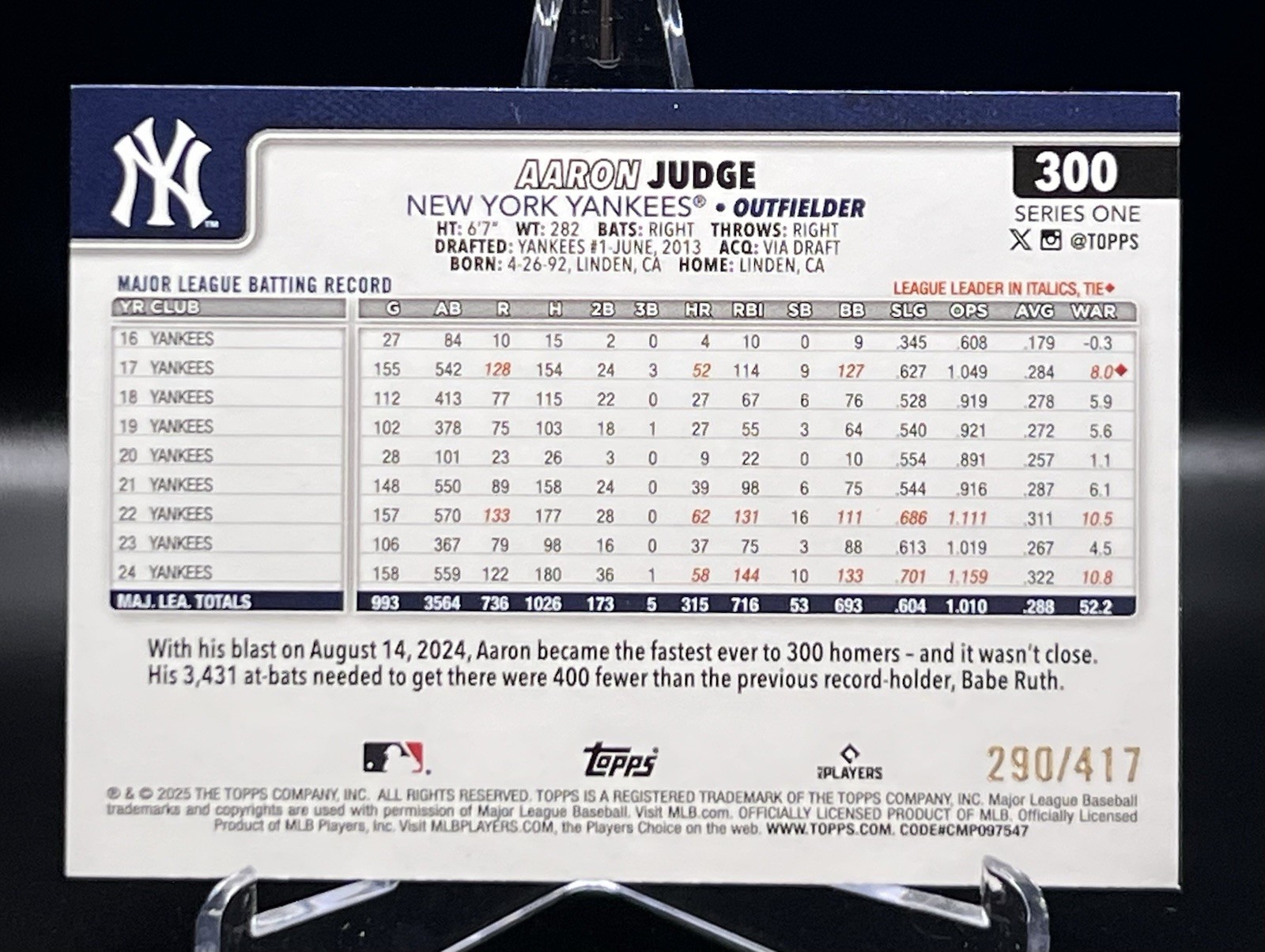 2025 Topps Complete HOBBY Set Foilboard /417 Aaron Judge #300