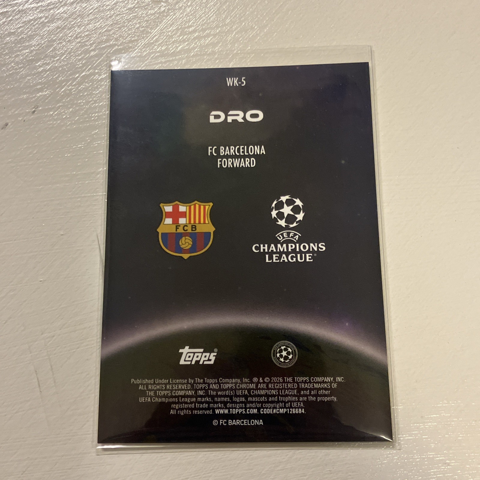 2025-26 Topps Chrome UEFA CC Dro Wonderkids RC Green Refractor #/99 Barcelona