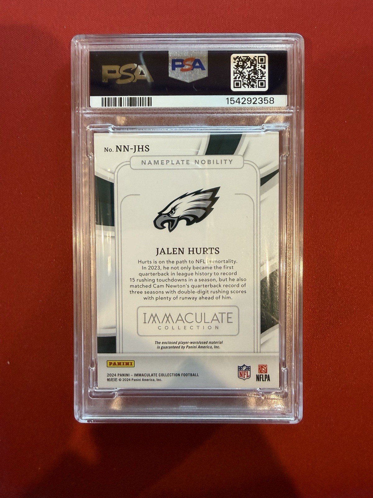 2024 Panini Immaculate – Jalen Hurts #NN-JHS Nameplate Nobility Patch /5