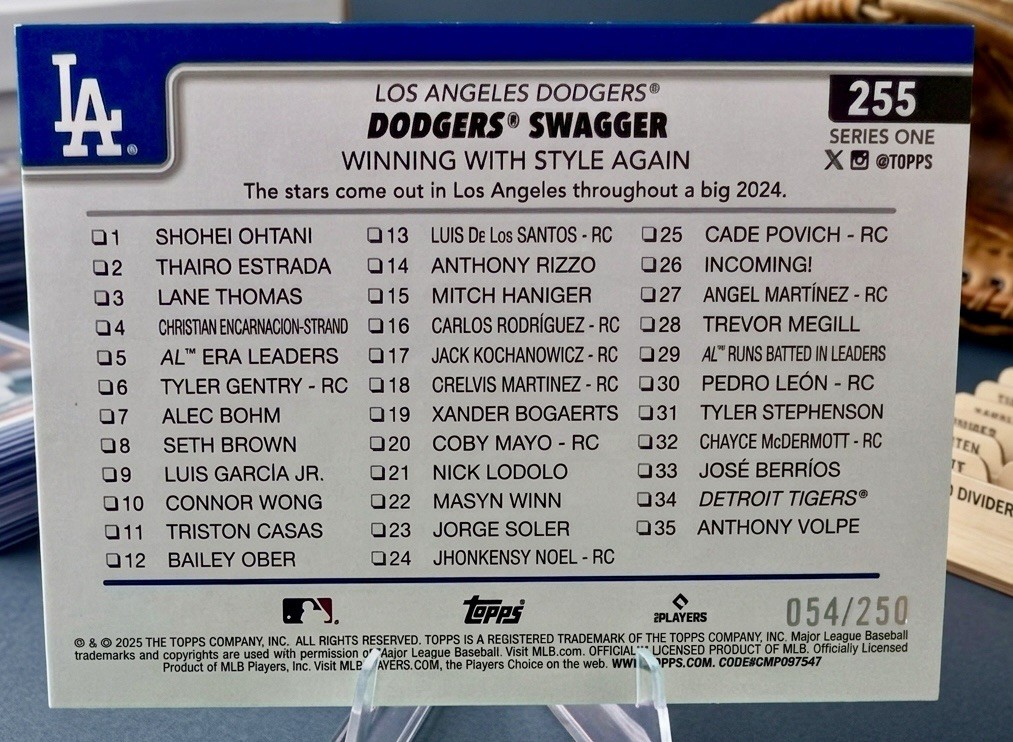 Topps 2025 Series 1 Dodgers Swagger #255 Purple /250 Pages Hayward Keirmier