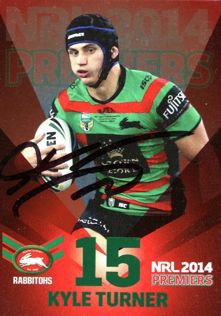 Signed 2014 South Sydney Rabbitohs NRL Premiers Card – Kyle Turner
