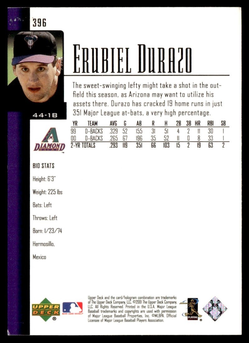 2001 Upper Deck Erubiel Durazo Arizona Diamondbacks #396