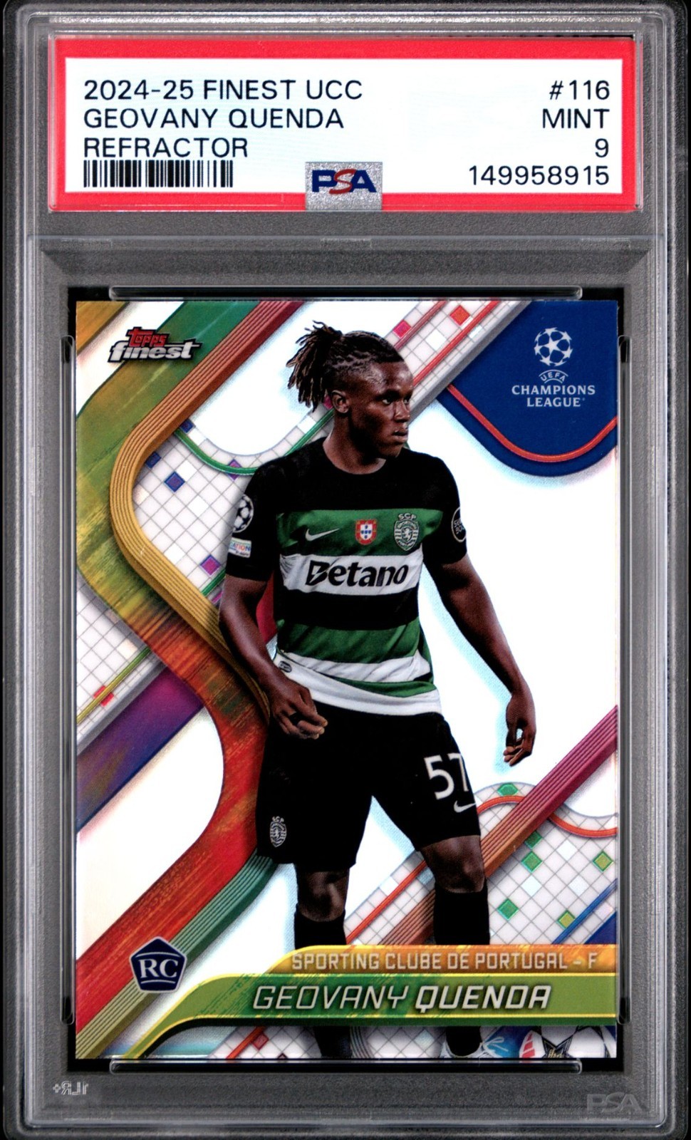 2024-25 Topps Finest Uefa UCC Geovany Quenda #116 Refractor (RC) PSA 9