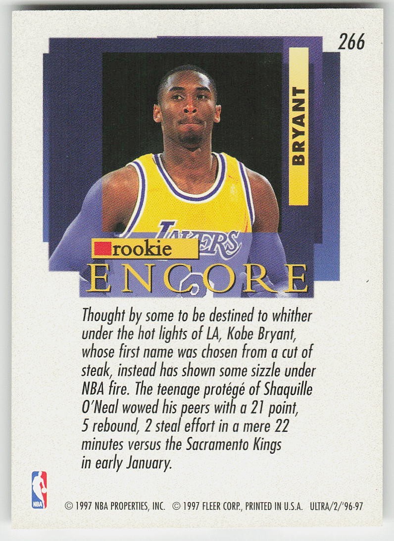 1996-97 Ultra #266 Kobe Bryant BASKETBALL Los Angeles Lakers