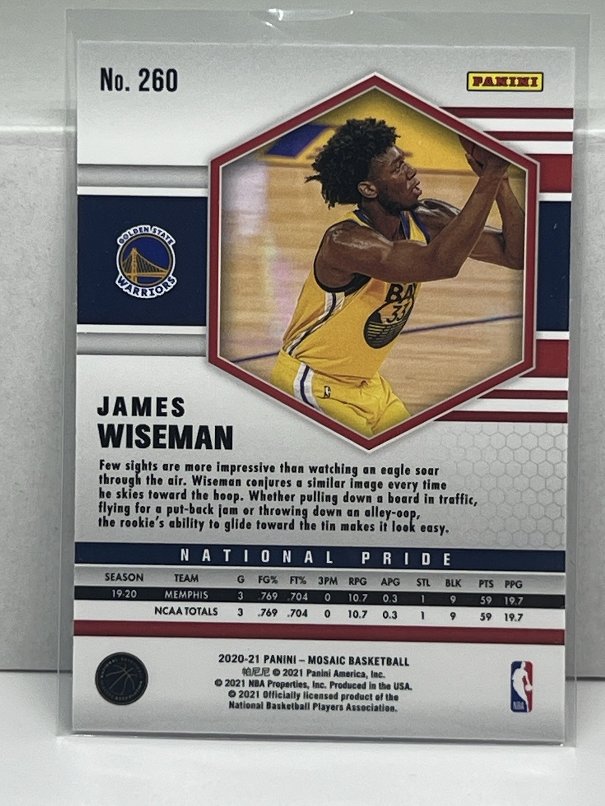 2020-21 Panini Mosaic Silver Camo Prizm #260 James Wiseman National Pride Warrio