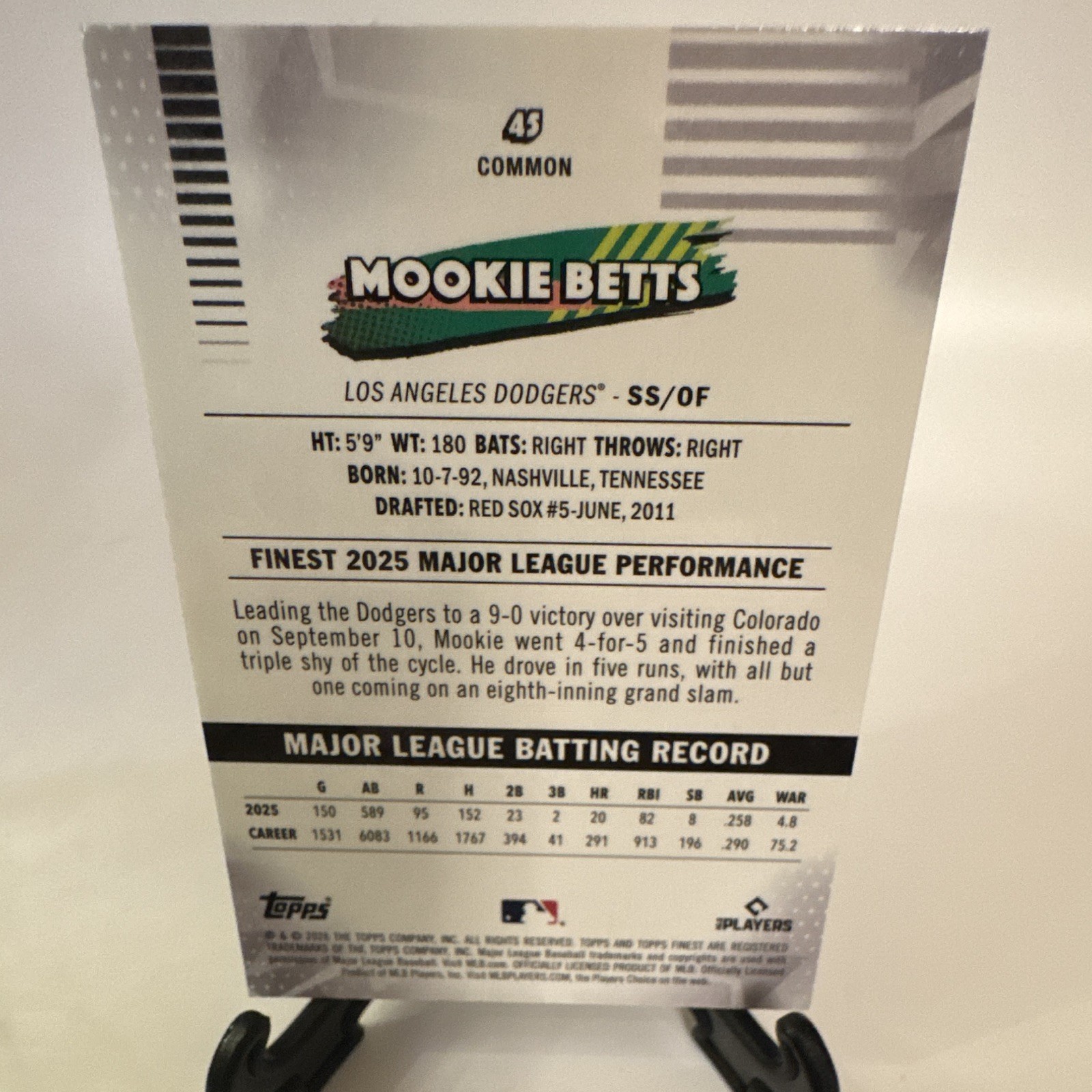 Topps Finest 2026 Mookie Betts Los Angeles Dodgers #45 Common