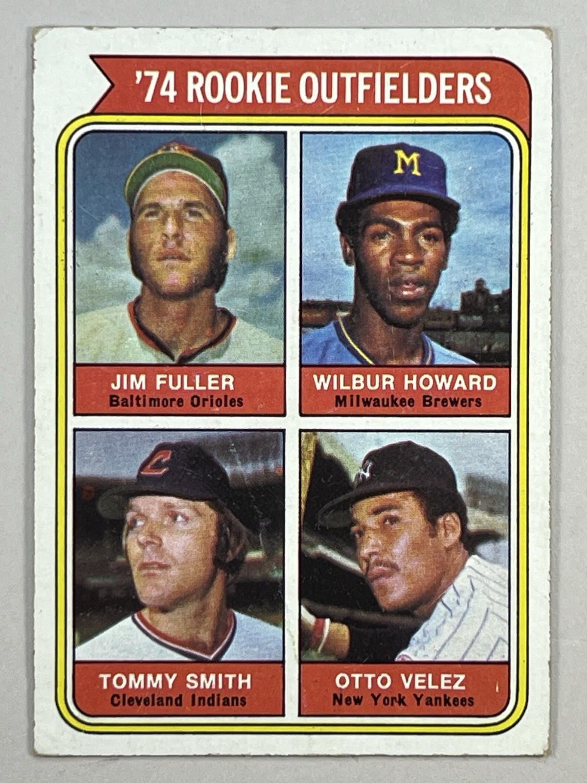 1974 Topps – ’74 Rookie Outfielders #606 Fuller, Howard, Smith, Velez
