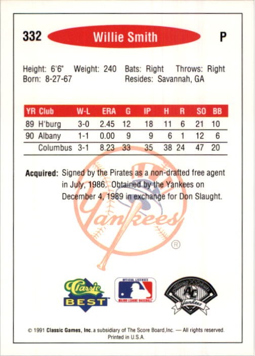 1991 Classic/Best #332 Willie Smith – BB