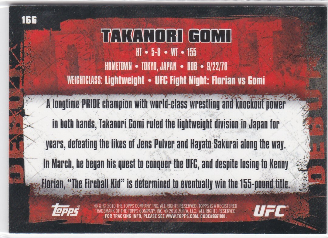 2010 Topps UFC #166 Takanori Gomi Free Shipping!