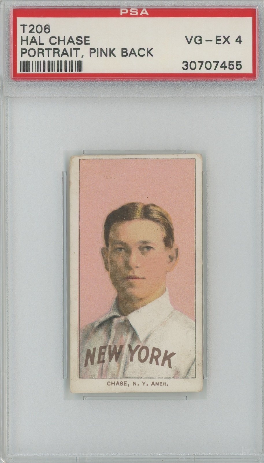 T206 1909-11 HAL CHASE PORTRAITM PINK BACK – NEW YORK – SWEET CAPORAL 350 PSA 4