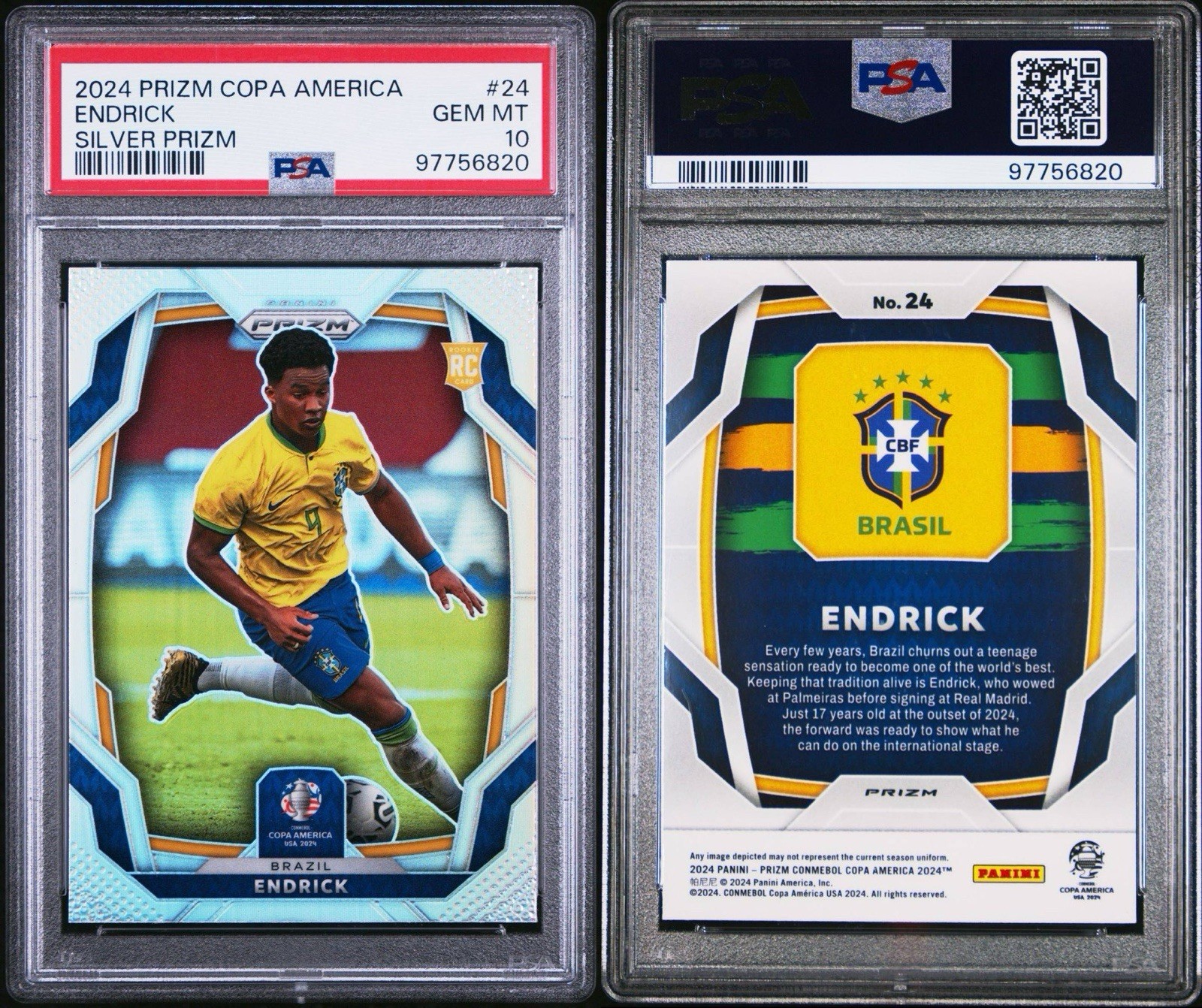 Panini 2024 Prizm CONMEBOL Copa America Endrick #24 Silver Prizm RC PSA 10