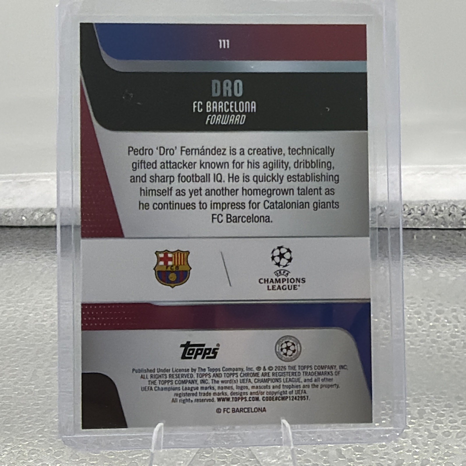 Topps Chrome 2026 Pedro “Dro” Fernández FC Barcelona RC UCL #111 41/75