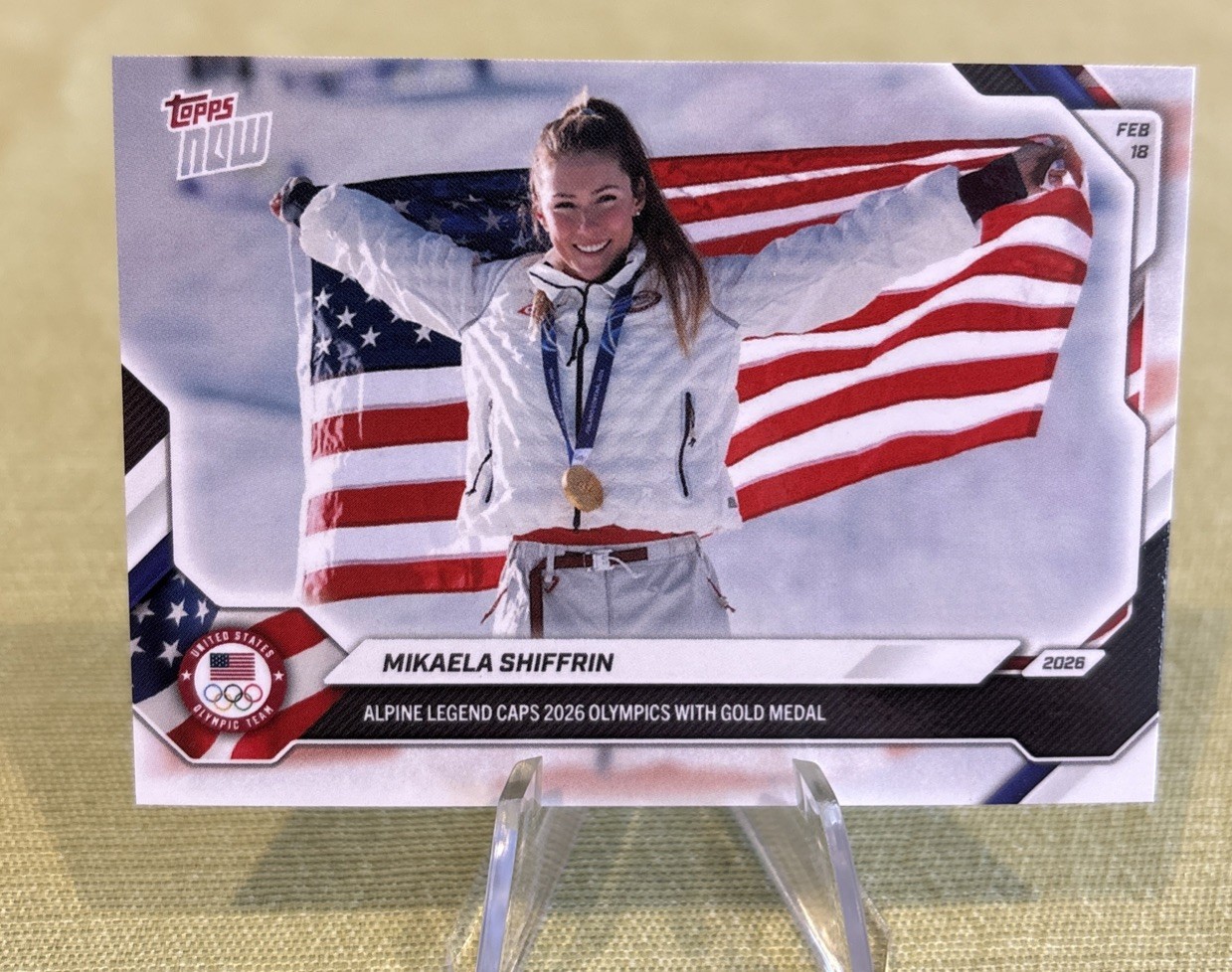 2026 Topps Now Olympics #13 Mikaela Shiffrin Alpine Skiing Gold Medal USA