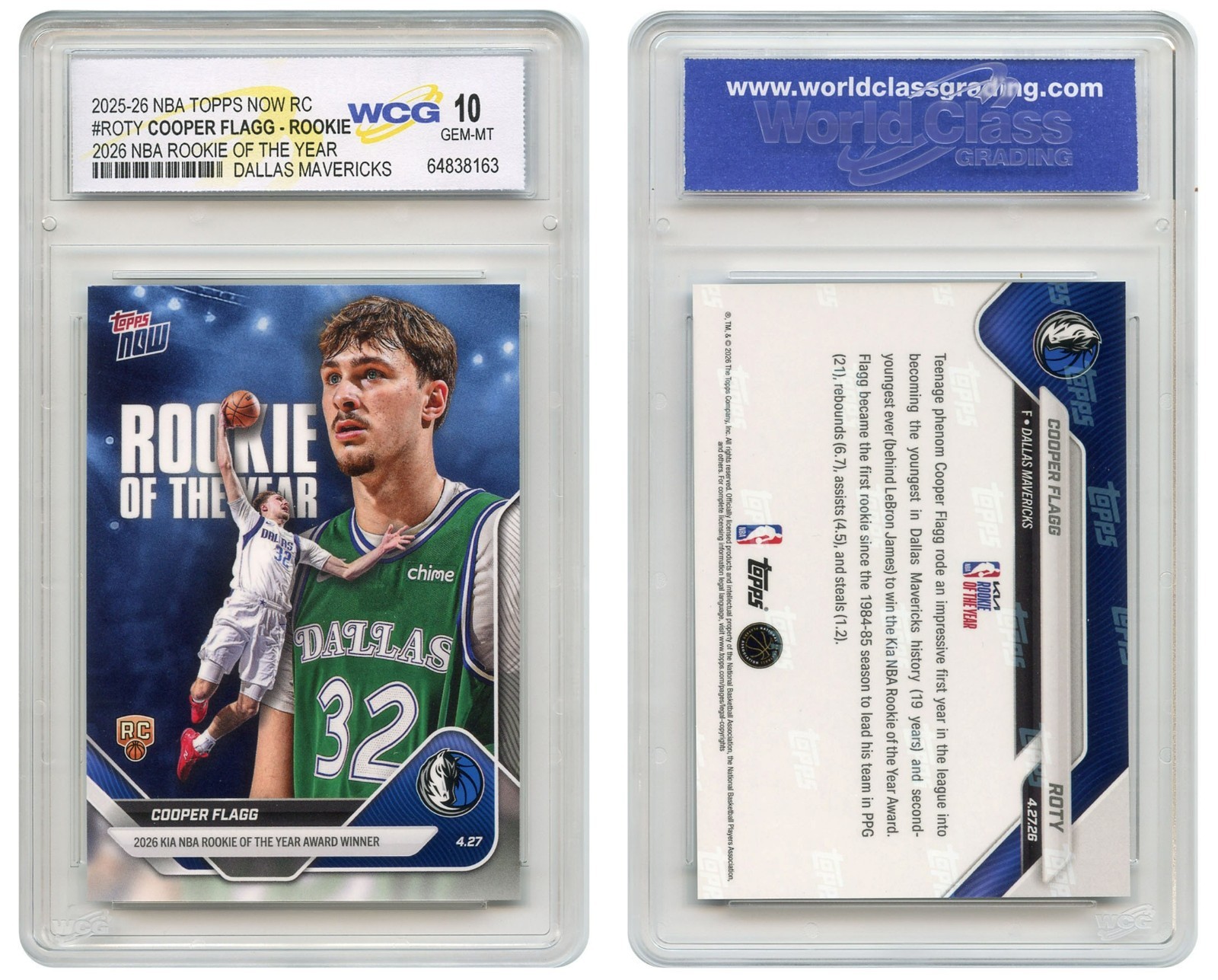 2025-26 NBA Topps Now COOPER FLAGG ROOKIE OF THE YEAR Card #ROTY – GEM MINT 10