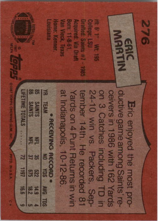 1987 Topps #276 Eric Martin RC – FB
