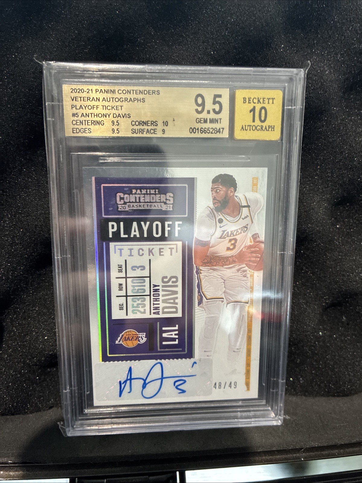2020 Contenders Anthony Davis Veteran Autographs Playoff Ticket #5 BGS 9.5 /49
