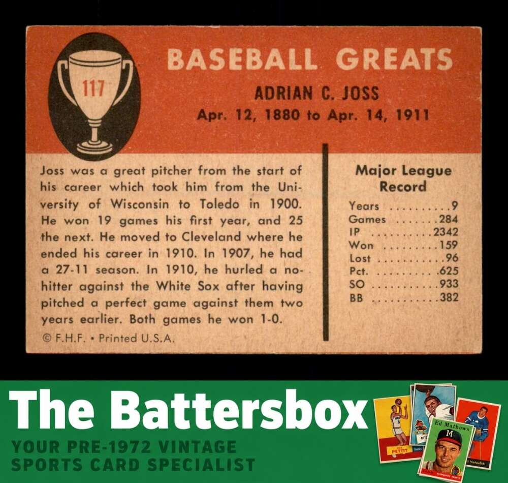 1961 Fleer #117 Addie Joss EX X3767084