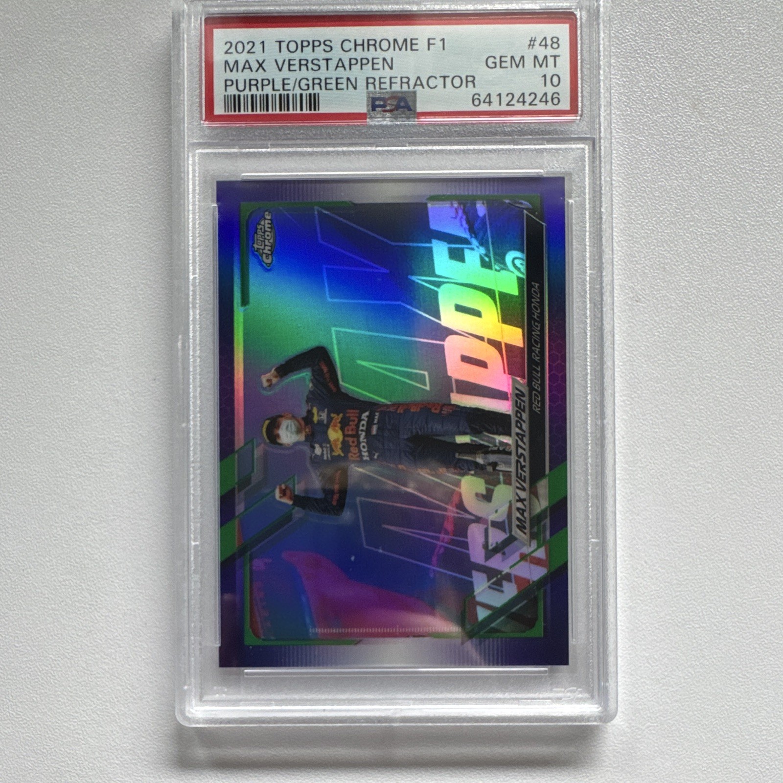 2021 Topps Chrome Formula 1 Max Verstappen Purple/Green Refractor #48 PSA 10