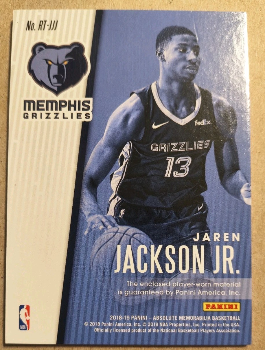 2018-19 Panini Absolute Jaren Jackson Jr. Rookie Threads RC Relic /199 RT-JJJ