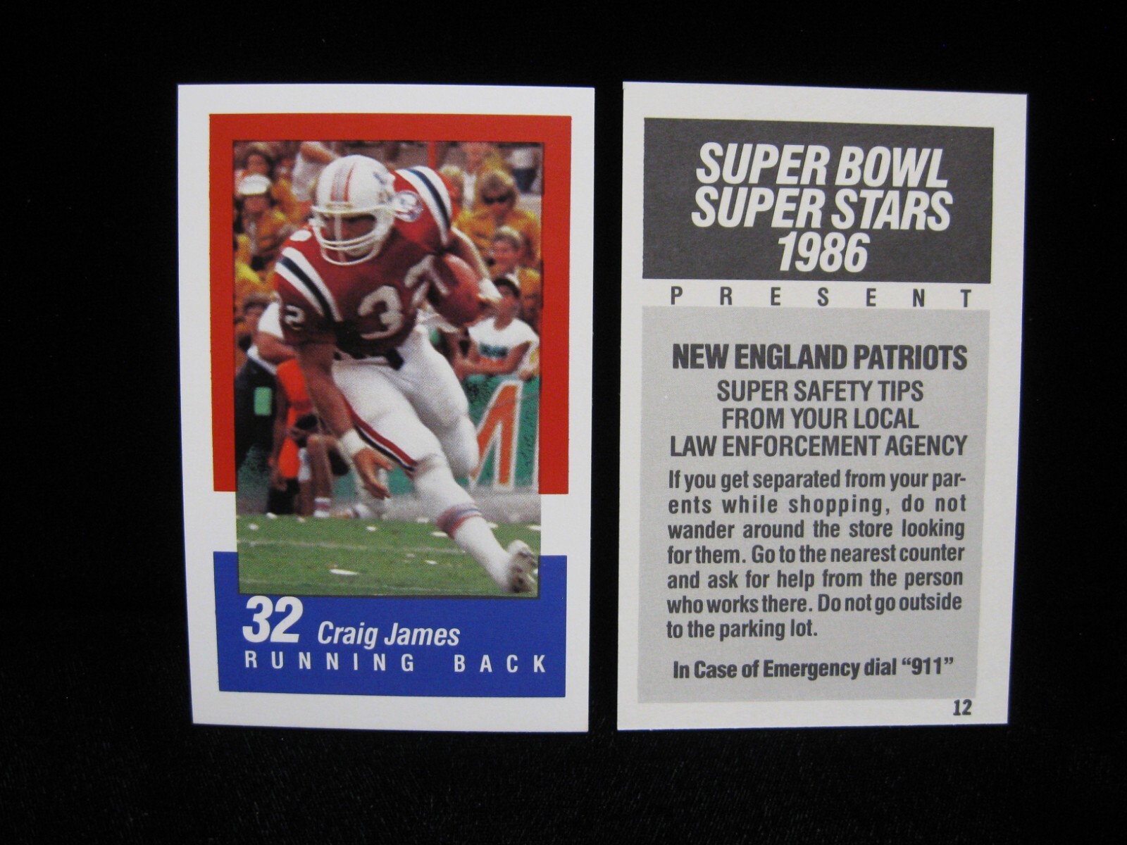 1986 Craig James New England Patriots S.B. XX Police Super Stars Card #12