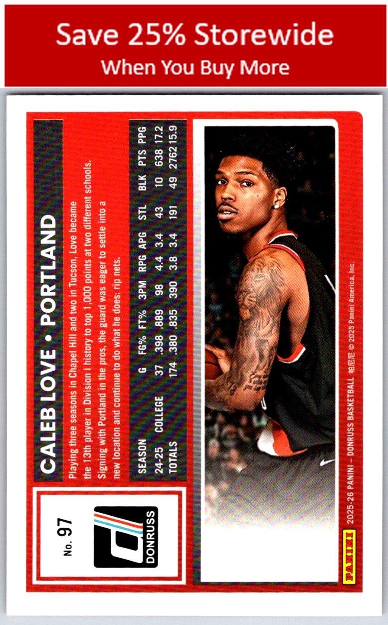 Caleb Love 2025-26 Donruss Red Cubic #97 Portland Trail Blazers #/249