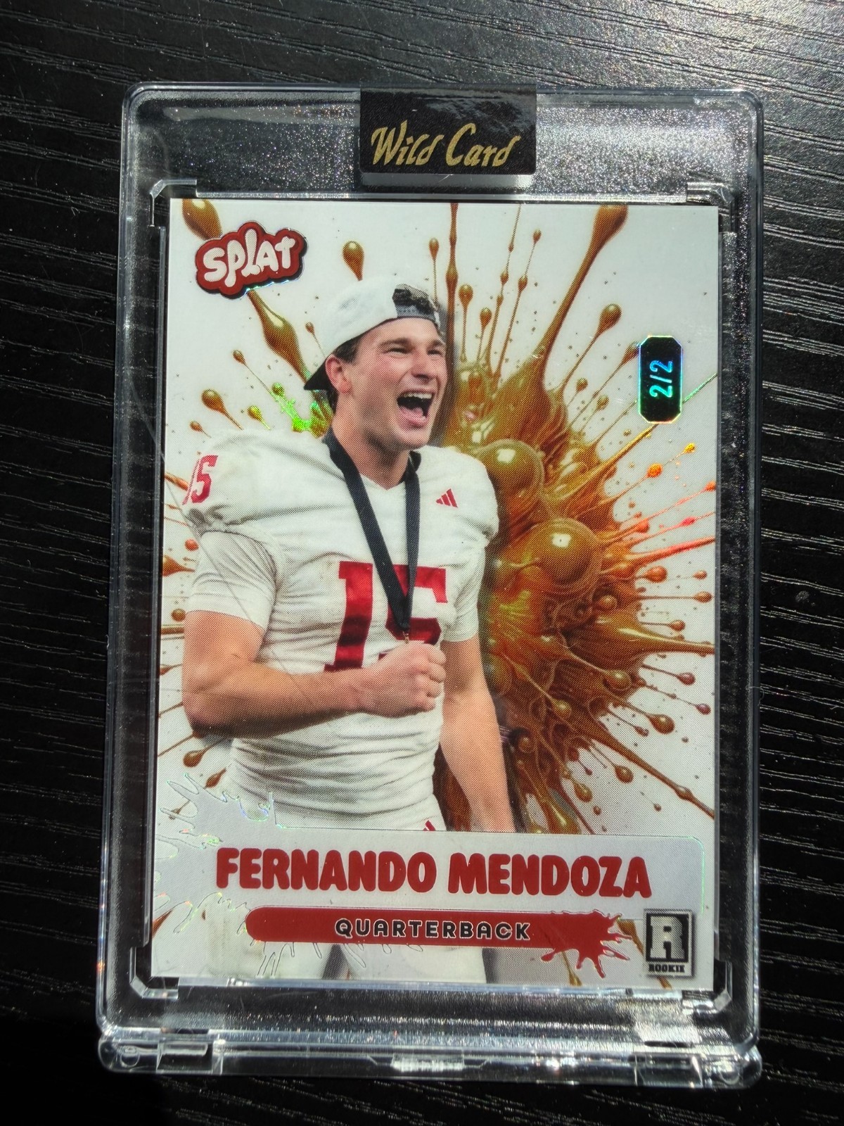 Fernando Mendoza 2/2 Rookie 2026 Wild Card Splat Edition Gold Explosion Whit Hat