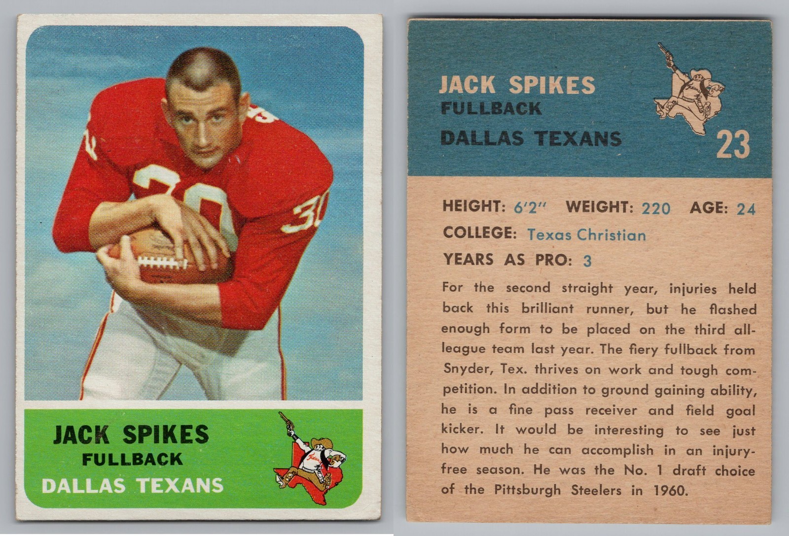 JACK SPIKES 1962 Vintage Fleer #23 Dallas Texans