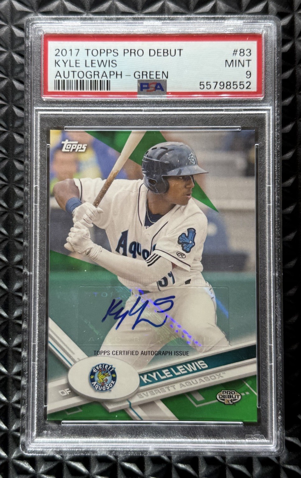 2017 Topps Pro Debut Green Auto /99 Kyle Lewis #83 Auto PSA 9