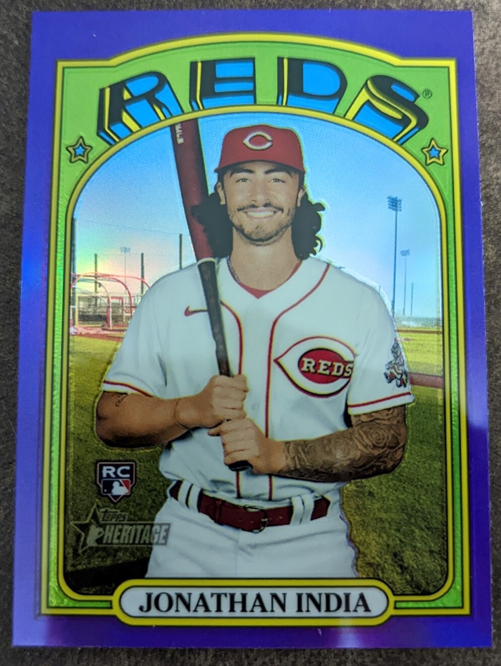 2021 TOPPS HERITAGE #541 JONATHAN INDIA CHROME PURPLE REFRACTOR REDS RC