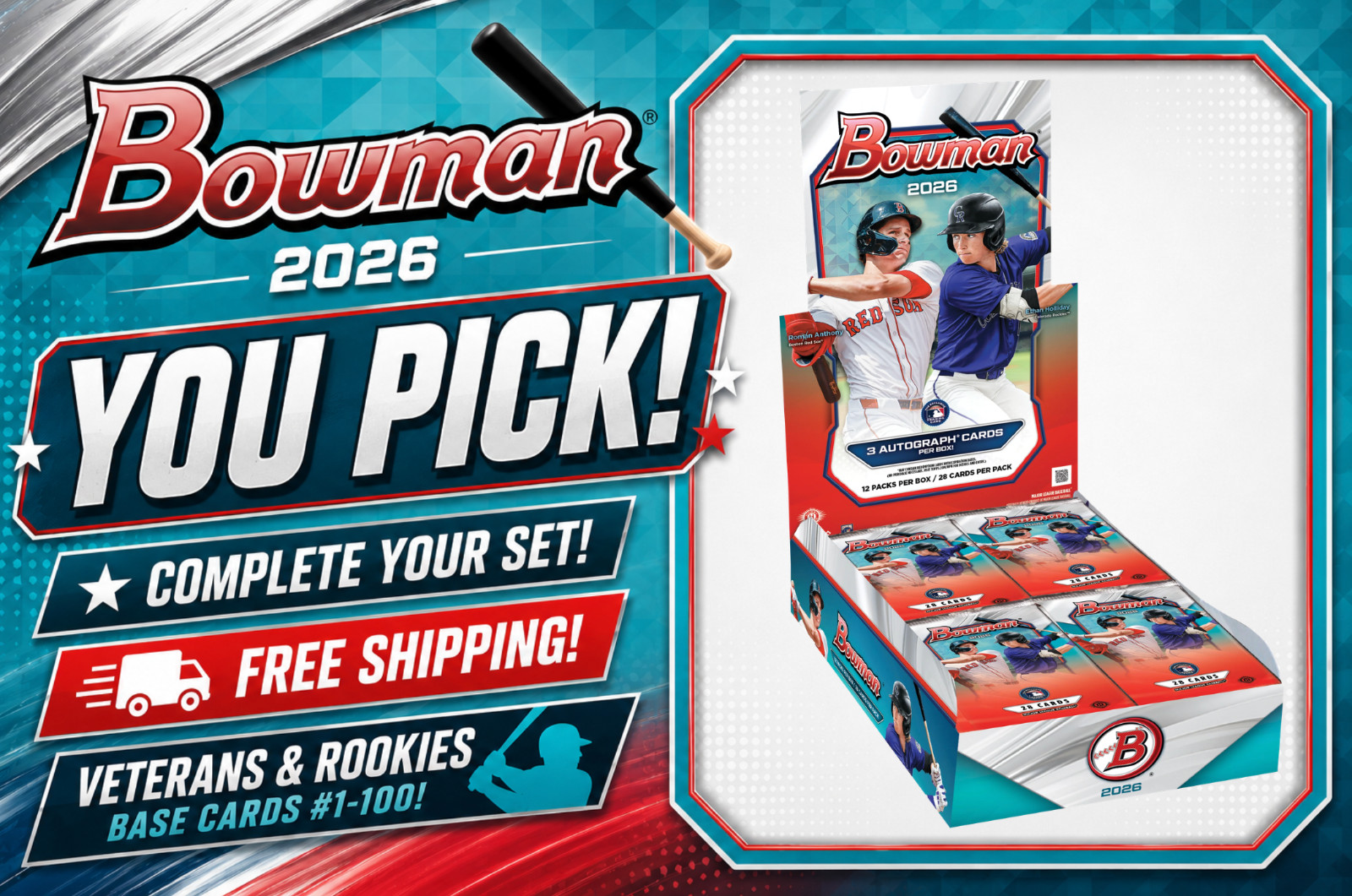 2026 Bowman Baseball • Vets and RC Base #1–100 • YOU PICK Complete Set • NM/M