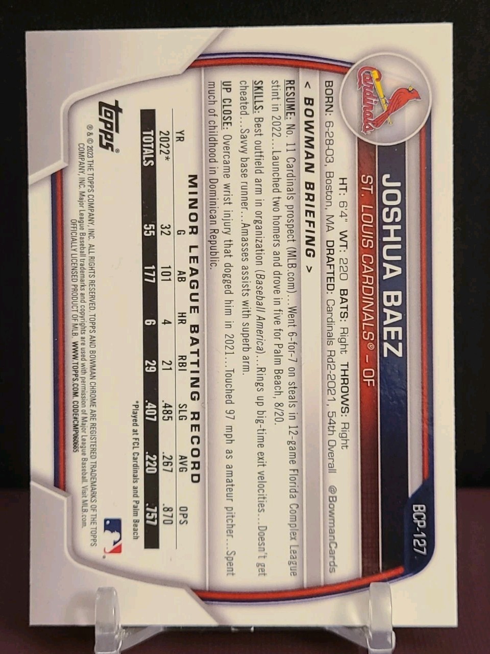 2023 Bowman – Chrome Prospects Joshua Baez #BCP-127