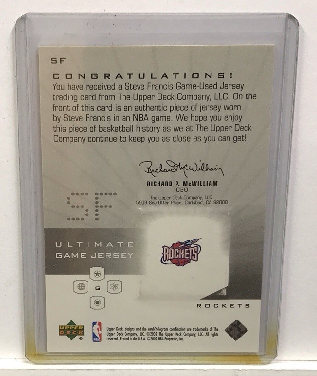 2001-02 Upper Deck Ultimate Collection Steve Francis #SF Game Used Jersey # /125