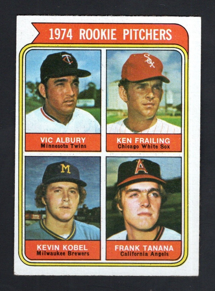 1974 Topps Baseball Card #605 Rookie Pitchers Vic Albury Frank Tanana RC EX-MT+