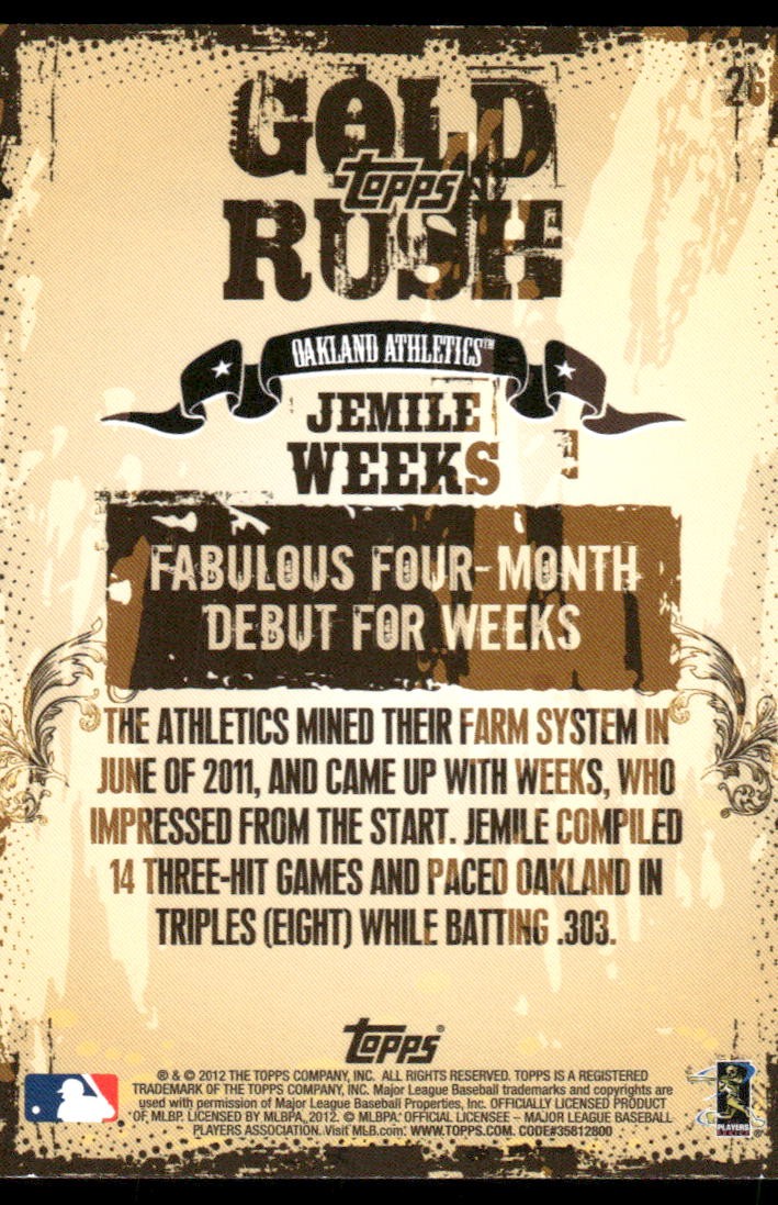2012 Topps #26 Jemile Weeks Gold Rush Wrapper Redemption