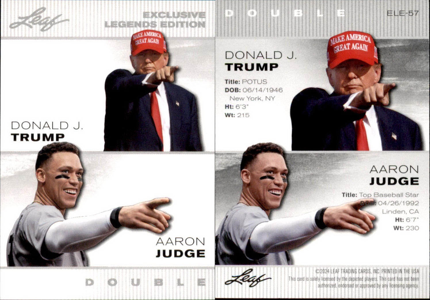 2024 Leaf LEGEND EXCLUSIVE TRUMP / AARON JUDGE ELE-57 NEW YORK YANKEES…POTUS