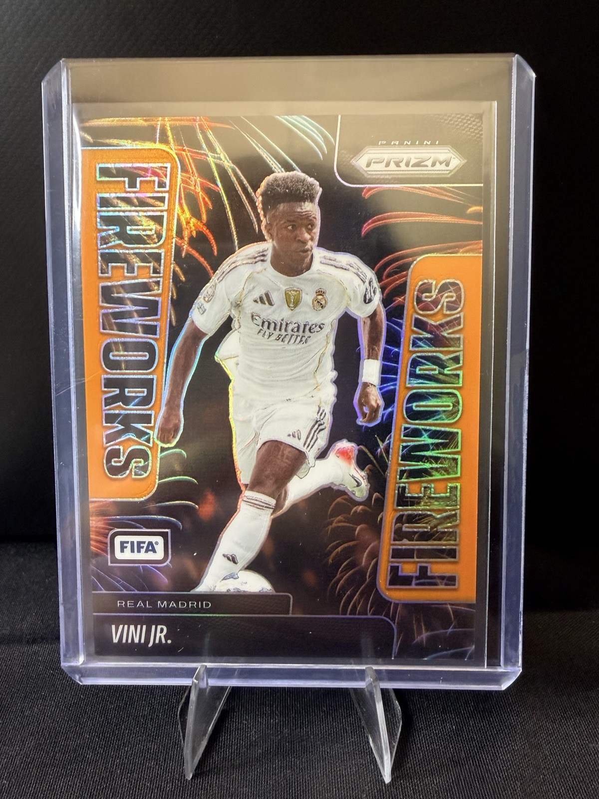 2025-26 Panini Prizm FIFA Vini Vinicius Jr. Real Madrid Fireworks Orange 16/25