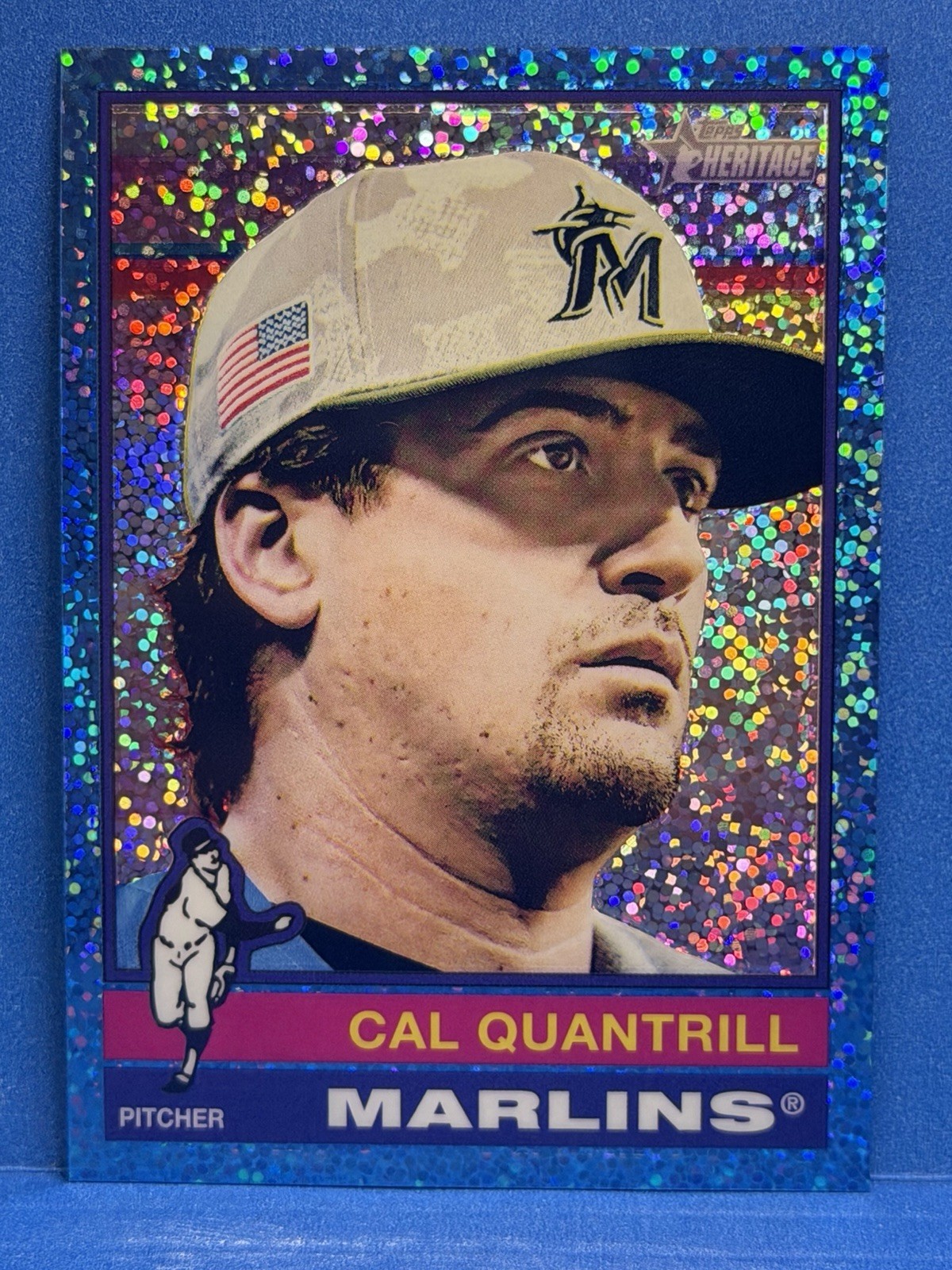 2025 Topps Heritage High Number Cal Quantrill #501 Light Blue Sparkle Marlins