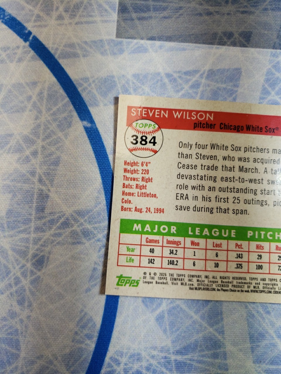 2025 Topps Platinum Steve Wilson #384 Orange Toile /25 Book End *SEE DESCRIPTION