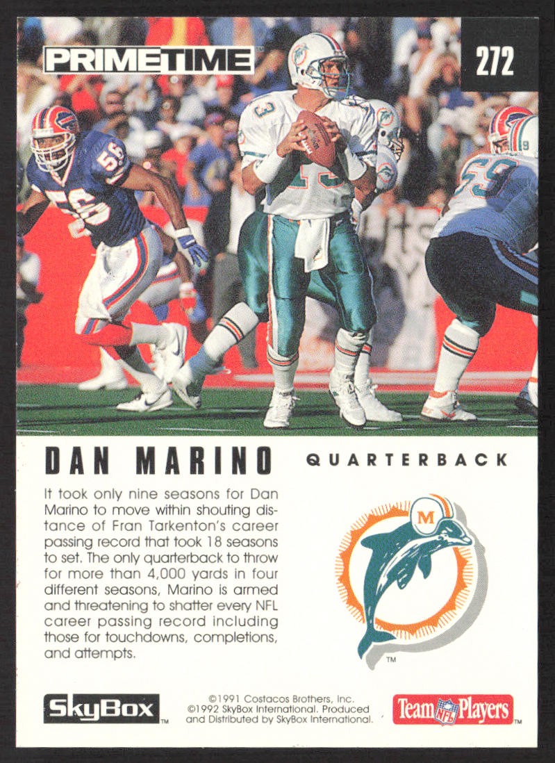Dan Marino 1992 SkyBox Prime Time #272 Miami Dolphins