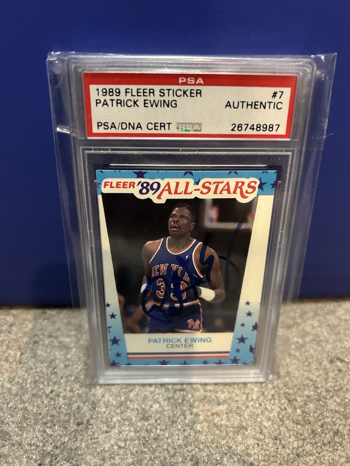 1989 FLEER STICKER #7 PATRICK EWING PSA DNA Authentic – New York Knicks Legend!!