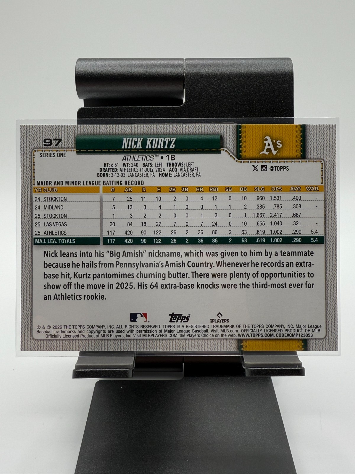 2026 Topps Series 1 Base Nick Kurtz #97 Athletics