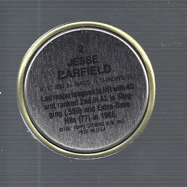 1987 Topps Coins #2 Jesse Barfield – BB